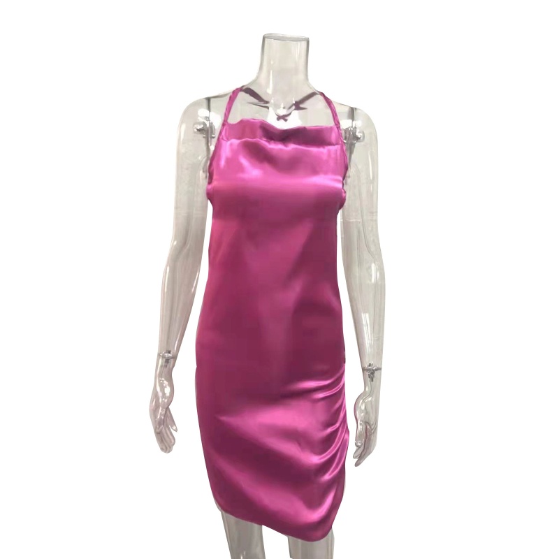 Brroa Đầm Ôm Hai Dây Bằng Vải Satin Hở Lưng Có Dây Rút Gợi Cảm Cho Nữ Clu