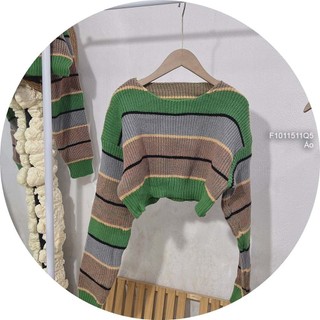 Áo len kẻ sọc dáng croptop phối màu tay dài hàng QC! (hàng sẵn)