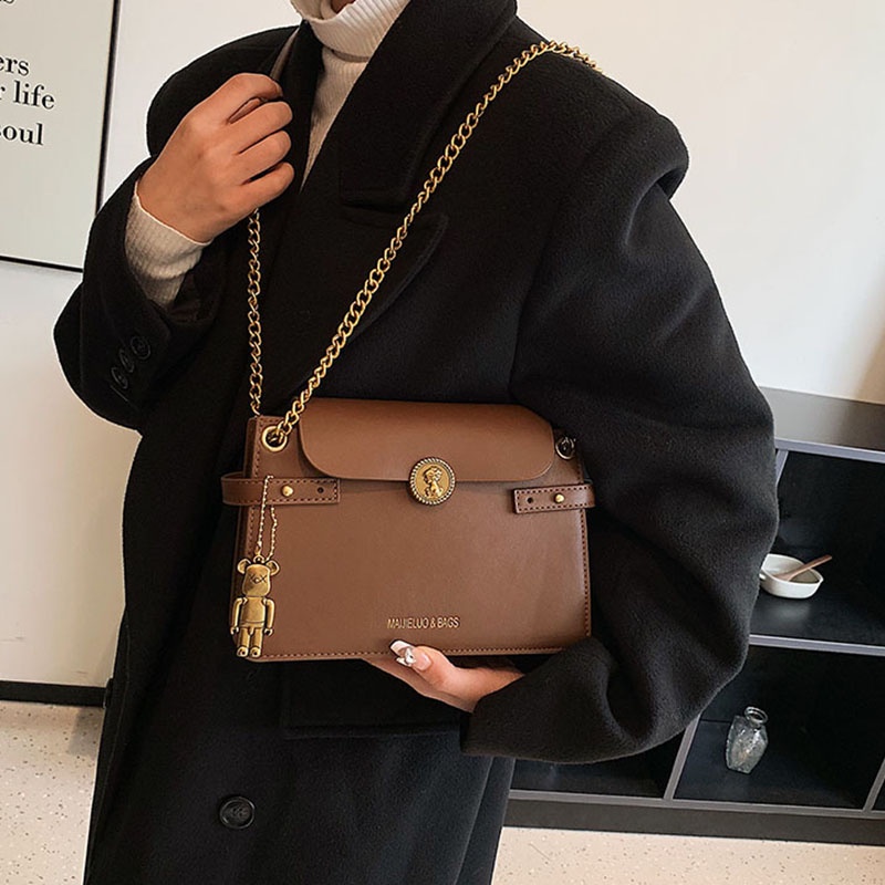 Túi Đeo Chéo Dáng Vuông Nhỏ Phối Dây Đeo Sợi Xích Thời Trang Cao Cấp Cho Nữ