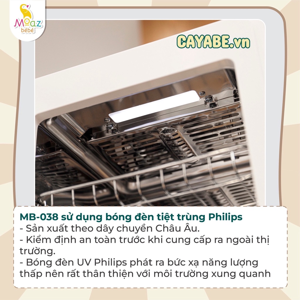 Máy tiệt trùng bình sữa tia UVC, sấy khô và bảo quản cho bé 3 in 1 MOAZ BÉBÉ MB-038 (Bảo hành chính hãng 12 tháng)