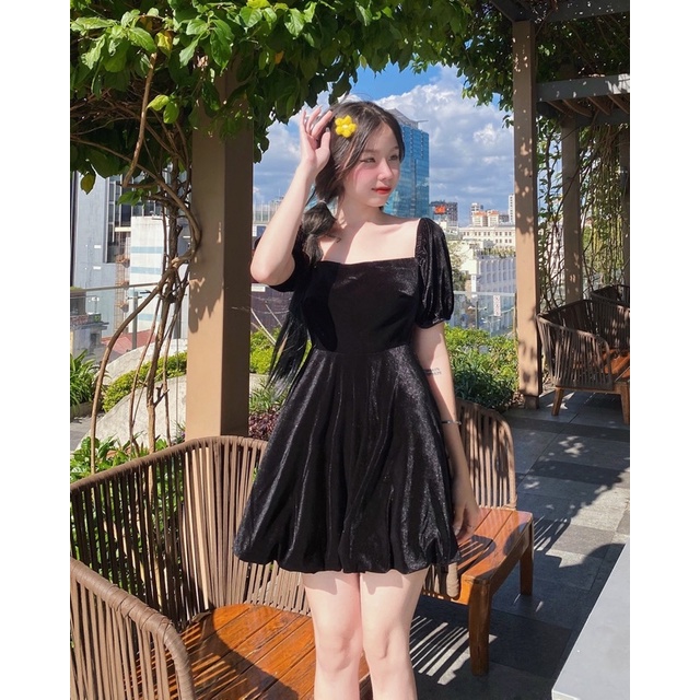 (sẵn - sỉ inbox) đầm nhung bồng 0444 - xưởng may chuyên sỉ UHS