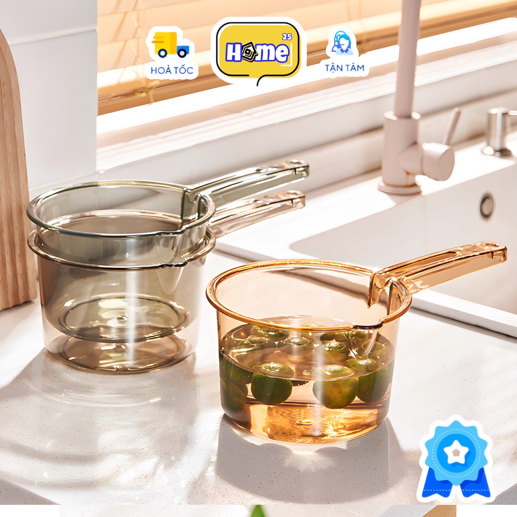 (Mẫu mới 2023) Ca Múc Nước Bằng Nhựa Trong Suốt Dày Dặn HOME25 Xám/ Cam Đào/ Xanh Lục