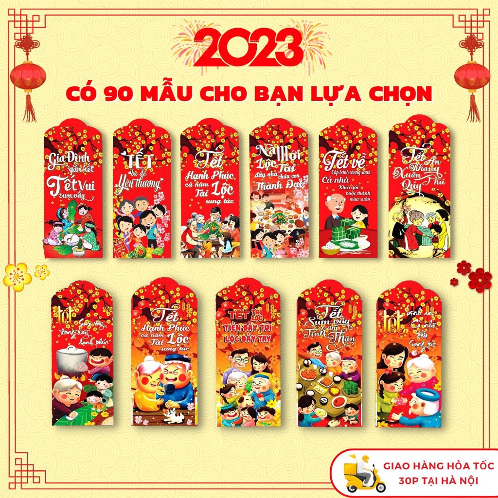 Lì xì 2023 Tết Quý Mão truyền thống , phong lixi đỏ dễ thương bóng đẹp sỉ lẻ giá rẻ