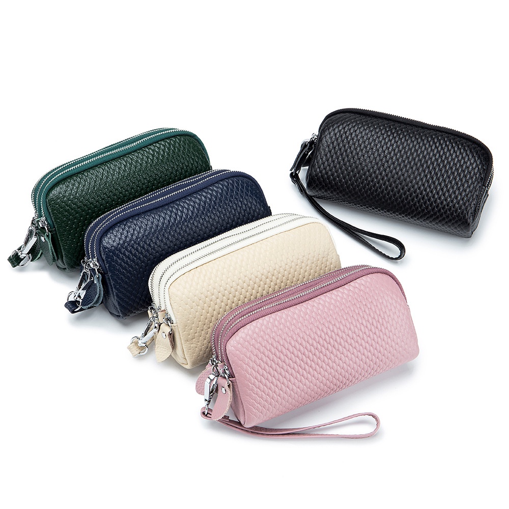 Túi Xách Da Bò Thật Họa Tiết Hạt Dưa Khóa Kéo Ba Lớp Thời Trang Mới Cho Nữ