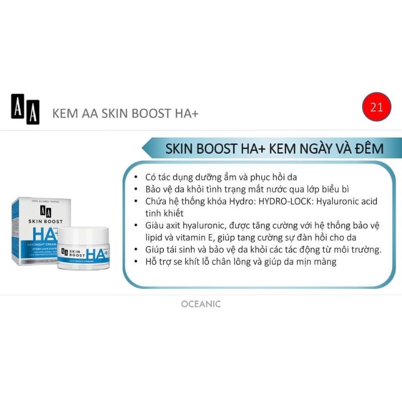 Kem Dưỡng Ẩm HA+ AA Cosmetics Skin Boost HA+ Giúp Cấp Ẩm,Se Khít lcl,Mịn Da.hũ 50g