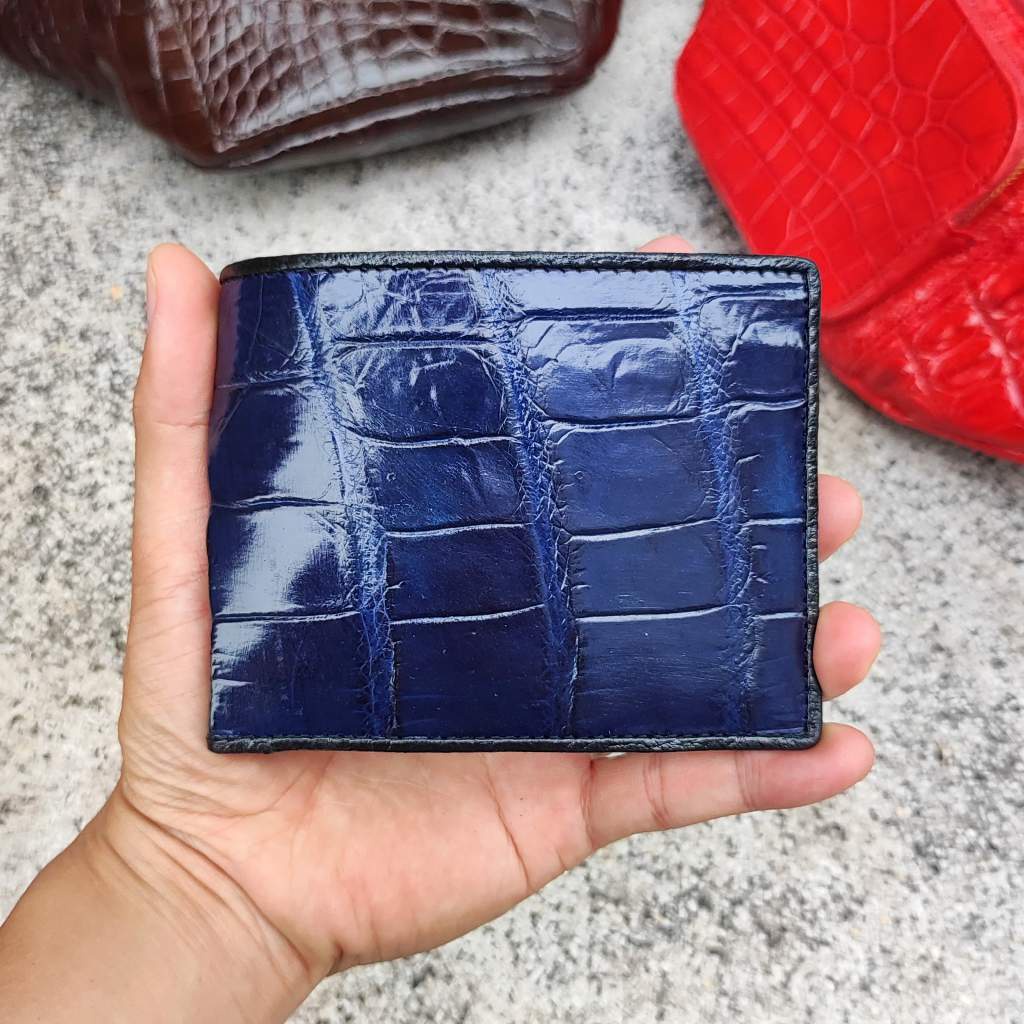 Ví bỏ túi Da bụng cá sấu 2 mặt siêu bền. Xanh navy đẹp nổi bật