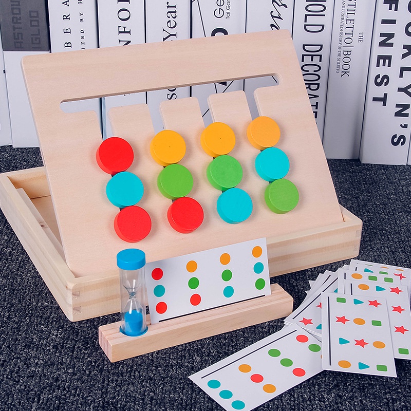Đồ chơi Bộ Toán học logic 4 màu theo mẫu kèm đồng hồ cát -Game logic 4 màu thông minh giúp bé phát triển tư duy sáng tạo