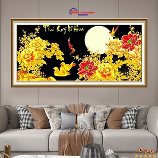 Tranh đính đá tự làm phú quý nở hoa. kt: 1m40 x 65cm