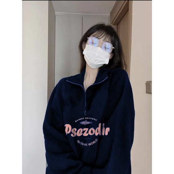 Áo nỉ nữ zip cổ cá mập Pse Áo nỉ COTTON dày dặn tay bồng màu sắc trẻ trung dễ kết hợp Phong cách năng động