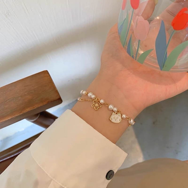 Vòng tay dây rút hình mèo hoa mai dễ thương thời trang dành cho nữ