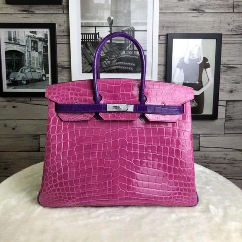 Túi xách Hermes Birkin 30 da cá sấu phối màu hồng tím
