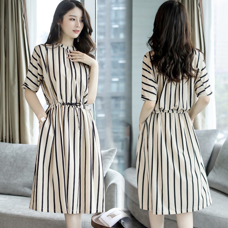 Bộ Áo Tay Lửng Ôm Dáng Phối Chân Váy Kẻ Sọc Dọc Size M-3xl Thời Trang Mùa Hè Cho Nữ
