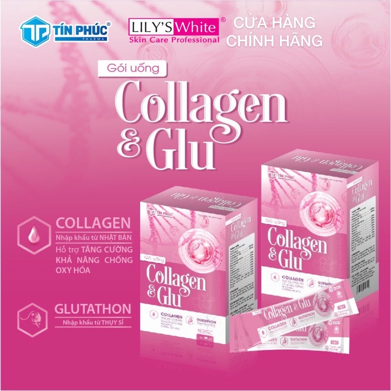 Nước Uống Đẹp Da Collagen & Glutathione - Tín Phúc Pharma- Dưỡng Trắng Giảm Nám Tàn Nhang (Hộp 20 gói)