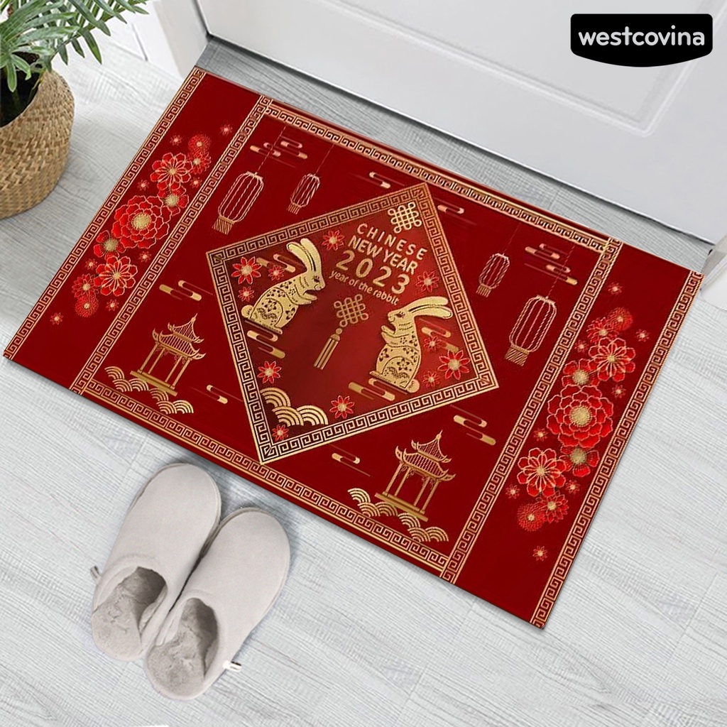 [Hot]☃Thảm Chùi Chân Chống Trượt Bằng Polyester Mềm Mại Họa Tiết Thỏ Phong Cách Trung Hoa