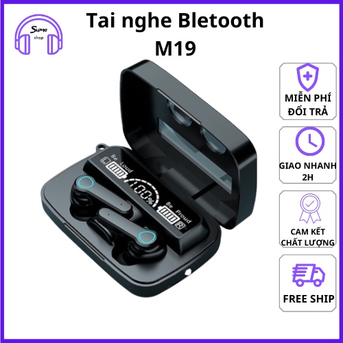 Tai nghe bluetooth M19, bass Căng Cảm ứng chống nước, chống ồn, pin trâu 2500mah có đèn pin, BH 12 tháng