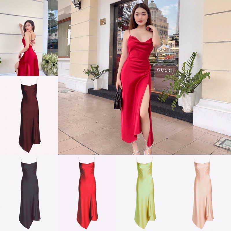 đầm cổ đổ sẻ đùi