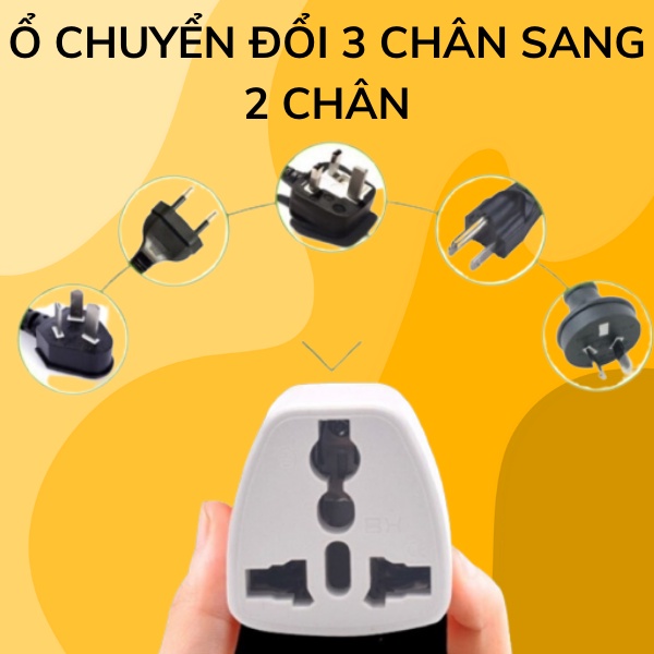 Ổ cắm phích chuyển đổi 3 chấu sang 2 chấu đa năng màu trắng chân dẹt thông dụng cho mọi ổ điện