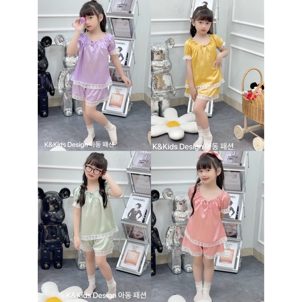 Bộ ngủ Pijama cho bé gái Kenkids, bộ đồ ngủ chất lụa pha ren