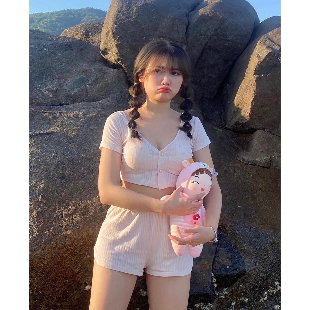 Cornpink House | Summer Love | Bộ đồ nữ cotton màu sắc mùa hè | Áo croptop | Quần đùi