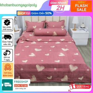 Bộ ga gối 3 món cotton poly 80x1m9,mẫu tim hồng xước