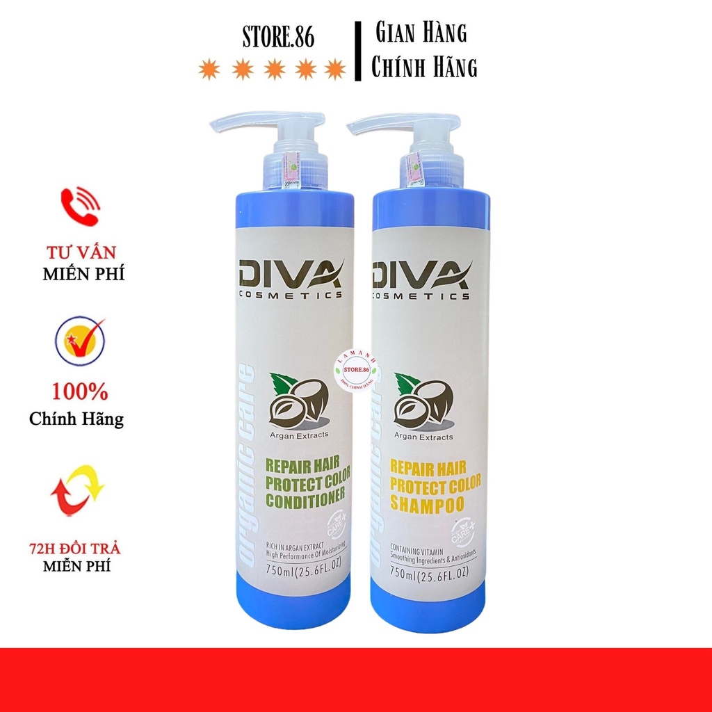 Dầu gội Diva collagen phục hồi kiềm dầu, sạch gàu, mềm mượt hương thơm nước hoa cặp gội xả 500ml – 750ml hàng hiệu chính