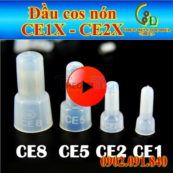 Đầu cos nón CE-1x CE-2x 100cái, cốt mũ chụp bấm dây điện, cút nối cánh 1.25mm 2mm bằng đồng bọc nhựa - CE1