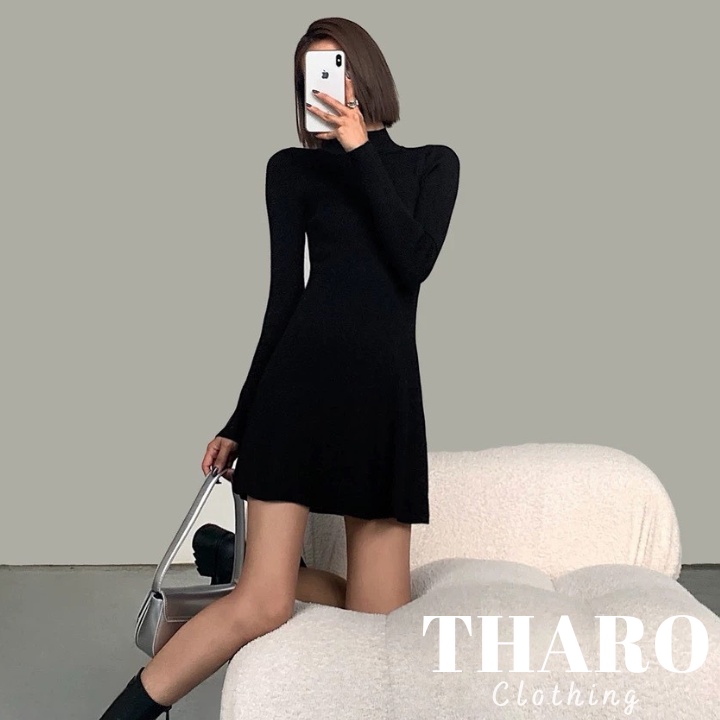 BingDress - Đầm Cổ Lọ Tay Dài Dáng Xòe Chữ A - Tharo Clothing [DAM00027]