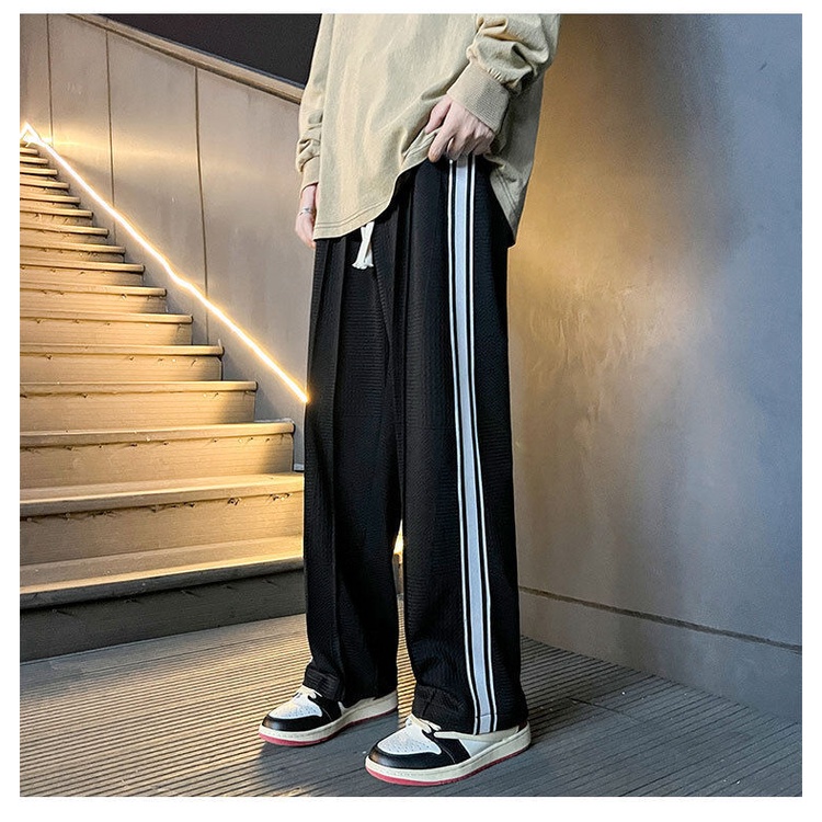 Quần Dài Ống Rộng Họa Tiết Kẻ Sọc Thời Trang Đường Phố Cá Tính Cho Nam