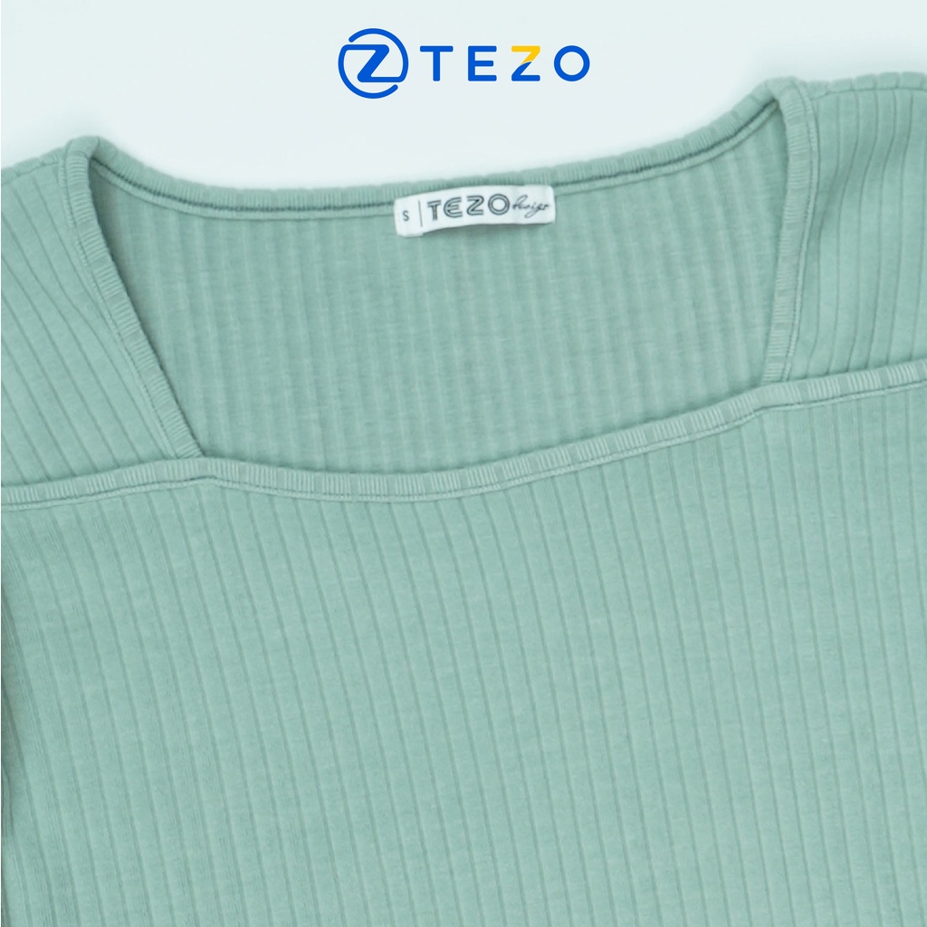 Áo thun nữ gân Tezo nỉ nữ thu đông thiết kế cổ vuông 22ATVB010
