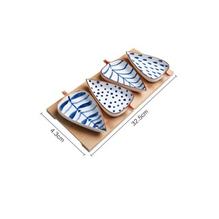 Set 4 đĩa lá decor kèm khay gỗ