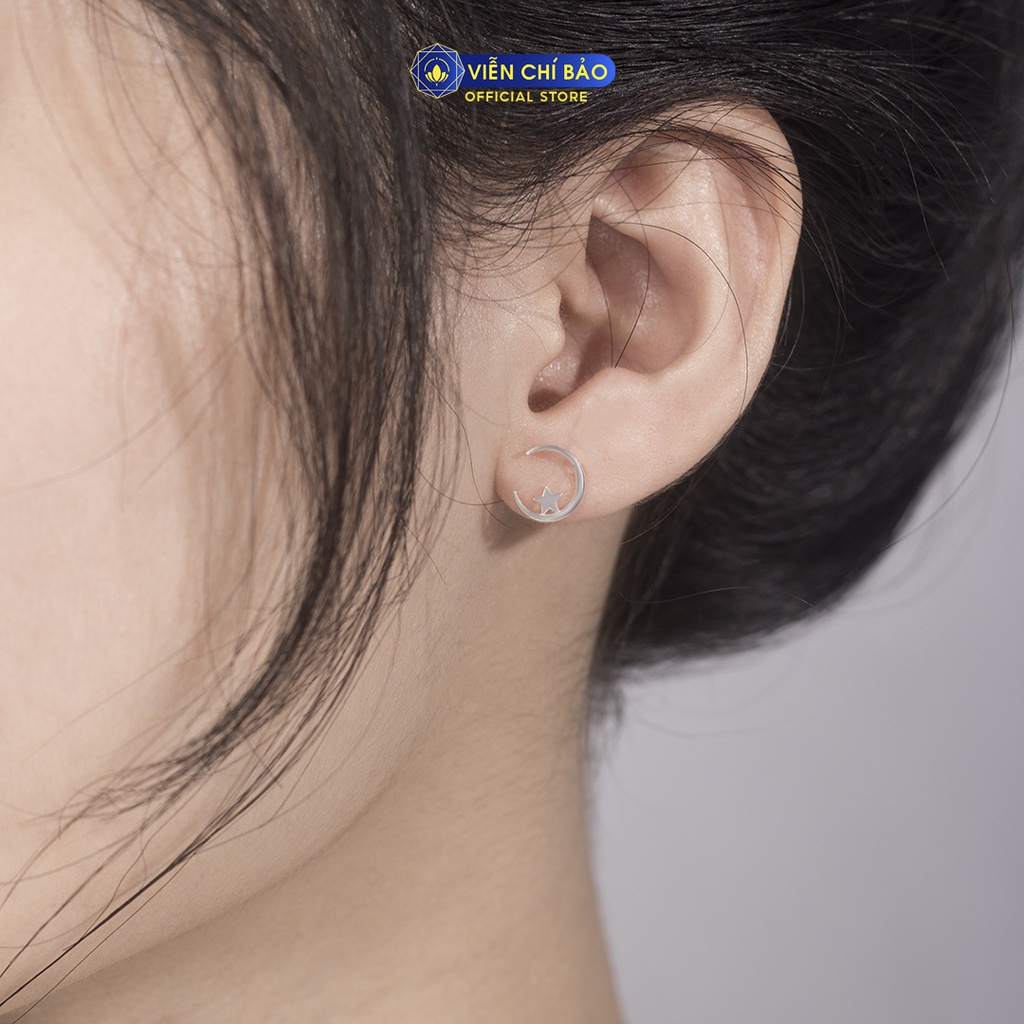 Bông tai bạc nữ trăng sao chất liệu bạc S925 thương hiệu Viễn Chí Bảo E023