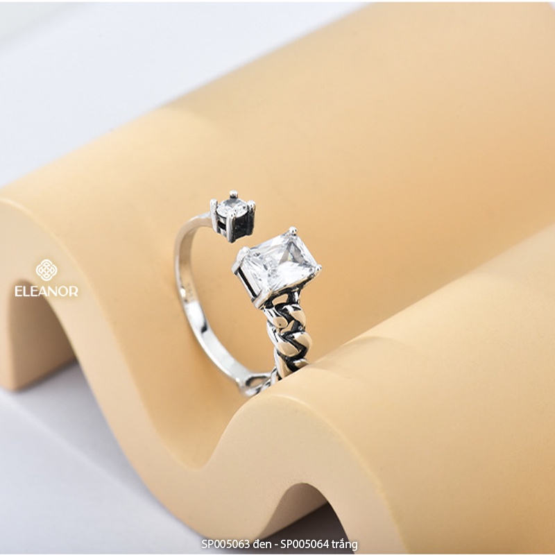 Nhẫn nữ hở bạc 925 Eleanor Accessories mặt vuông đính đá phụ kiện trang sức 5063