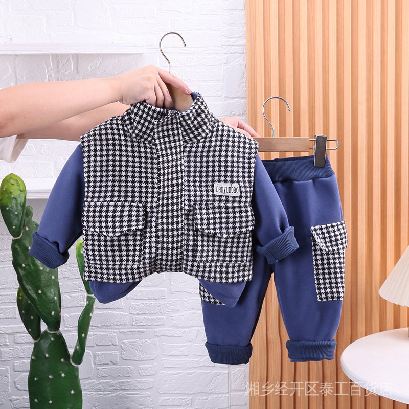 Áo Sweater Giả Lông Cừu Dày Dặn Thời Trang Thu Đông Cho Bé Trai 3 Món