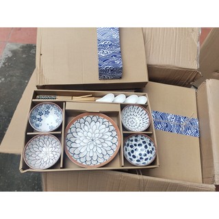 Bộ bát đĩa hoạ tiết 7 món phong cách nhật bản