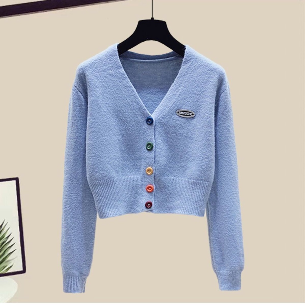 One Set Áo Sweater Dệt Kim Phối Chân Váy Thời Trang Mùa Thu 2022 Cho Nữ