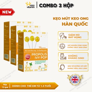 Combo 3 Hộp Kẹo mút ho keo ong lá thường xuân Happy Vitamin hỗ trợ ngăn