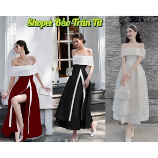 Váy maxi 2 dây trễ vai phối xẻ đùi