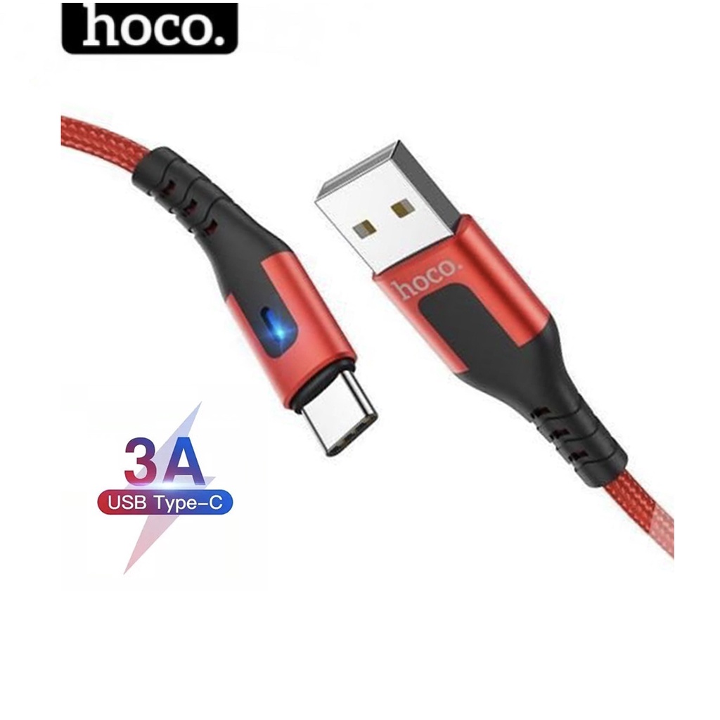 Cáp sạc Hoco DU08 chân Type-C đèn Led sạc nhanh 3A dây dù chống đứt dài 1M ( Đỏ )