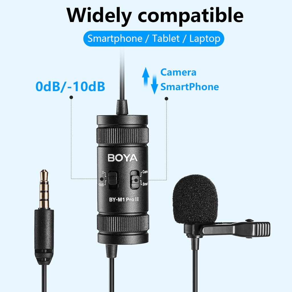BOYA BY-M1 PRO II  Bộ Micro Có Mic Mini Cho Điện Thoại Thông Minh / Máy Tính Xách Tay / Máy Quay Hành Trình / Máy Tính Bảng / Máy Quay Trực