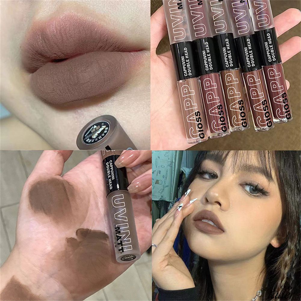 ✧Ready Stcok Cappuvini 1/3 Chiếc 2 Đầu Lipgloss Matte Nude Gương Lấp Nh Chất Lỏng Son Môi Bền Chống Nước Mát Tông Màu Nâu Bám Son Trang Điểm