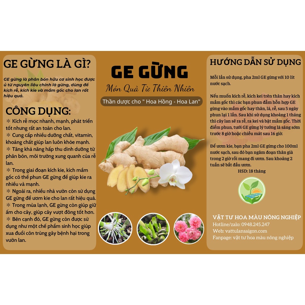 GE Gừng - chai 500ml - Phân bón hữu cơ, kích kie, kích mầm, kích rễ.