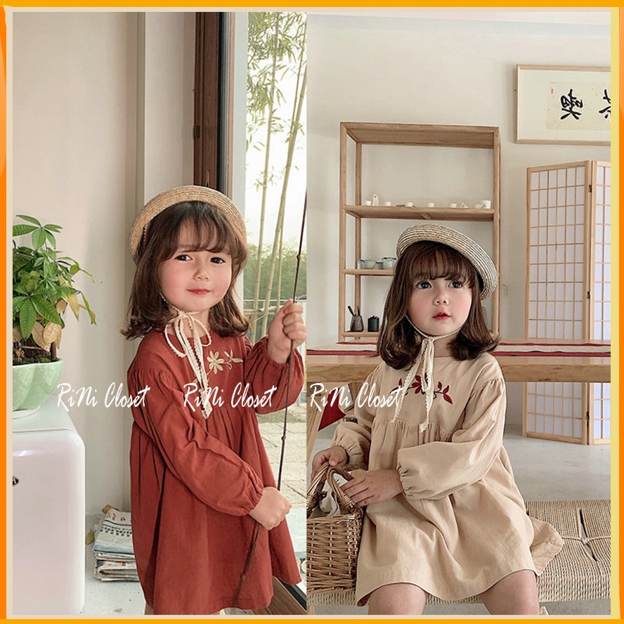 Váy bé gái tay dài kiểu Vintage cá tính - đầm cho bé phong cách Hàn Quốc G64