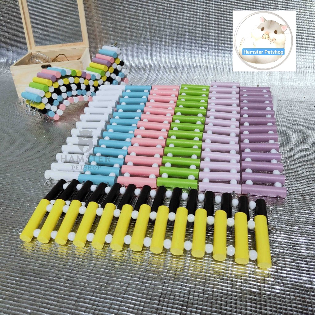 Thang gỗ uốn đan hạt nhiều màu trang trí chuồng hamster,Chim ,Vẹt , Sóc