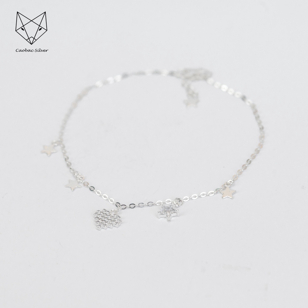 Lắc Tay Lắc Chân Bạc Cao Cấp Caobac Silver Thiết Kế Tim Đinh Đá Sao Đá Sao Trơn Rơi Độc Đáo, Tinh Xảo Dành Tặng Cho Nữ