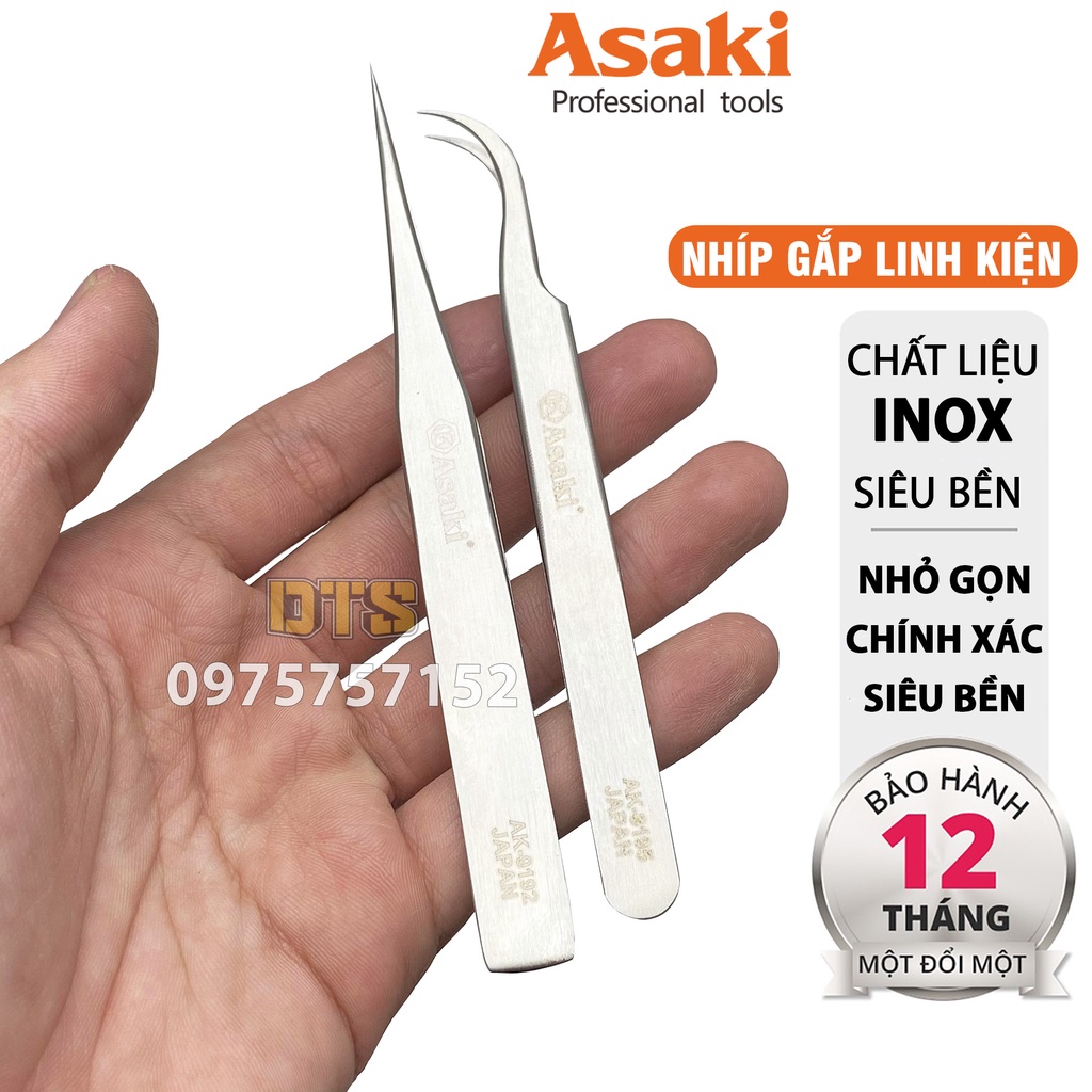 Nhíp gắp INOX đa năng hãng Asaki, nhíp gắp linh kiện sửa chữa điện tử, điện thoại, máy tính, y tế Độ chính xác cao