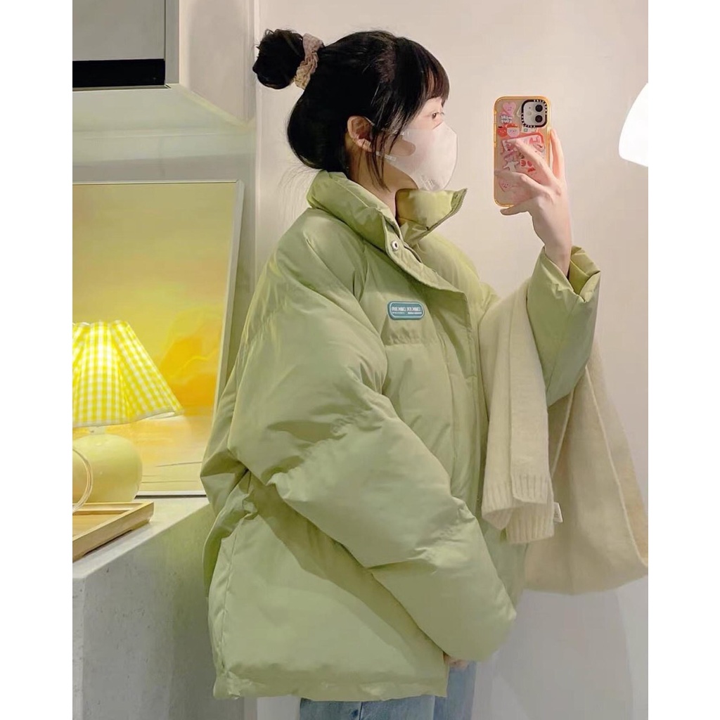 Áo khoác phao trơn xanh mint phối tay dài unisex KUDOSHOP Áo khoác mùa đông thiết kế phom rộng style Hàn Quốc