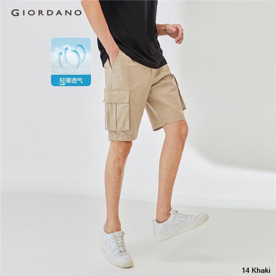 Quần short Giordano 01102302 ống rộng cạp trung bình chất liệu cotton thoải mái phối túi hộp thời trang mùa hè cho nam