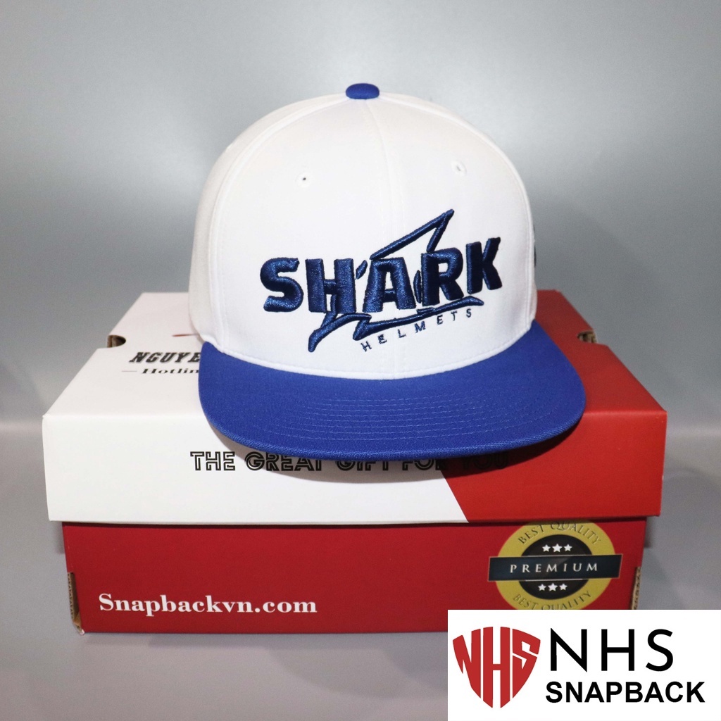 Nón NHS Snapback Trắng Kết Xanh Logo Shark Shark001.