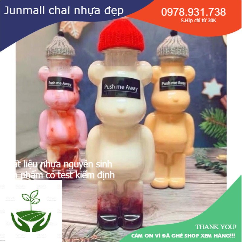 Chai nhựa hình gấu bạo lực Bearbrick, chai nhựa đựng trà sữa