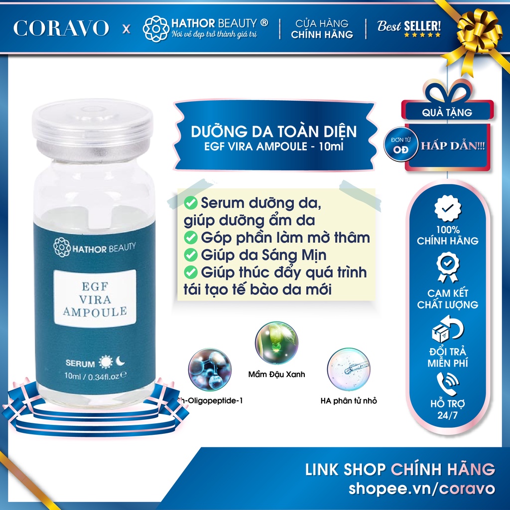 Serum phục hồi, dưỡng da chuyên sâu, toàn diện EGF Vira Ampoule 10ml Hathor Beauty (Kim Thiên Hoa) - Coravo